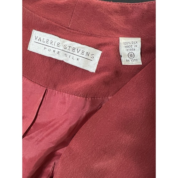 Valerie Steven's Pure Silk Pant Suit Size 8 Burgundy Lagenlook Business Preppy - Picture 4 of 14